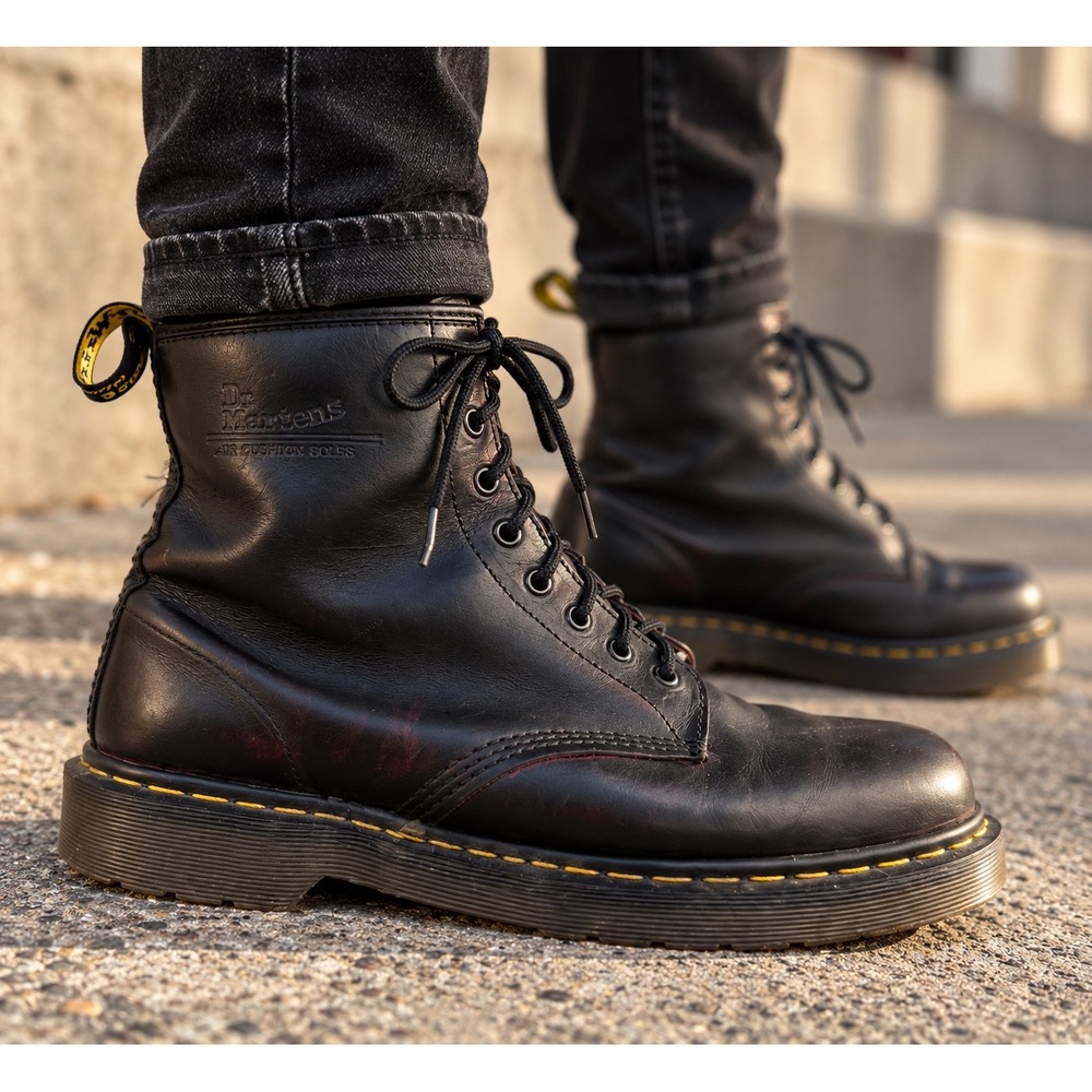 Dr. Martens 1460 Black/ Dark Burgundy Leather 8 Eye Combat Boots Men's Size 12